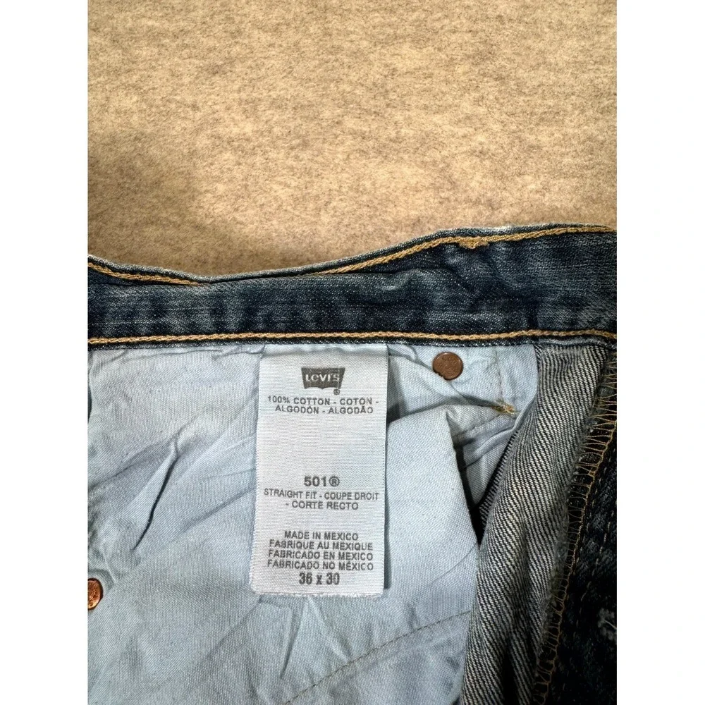 Levis 501 Straight Fit Jeans Mens 36x30 Blue‎ Whiskering Denim Cotton Button Fly